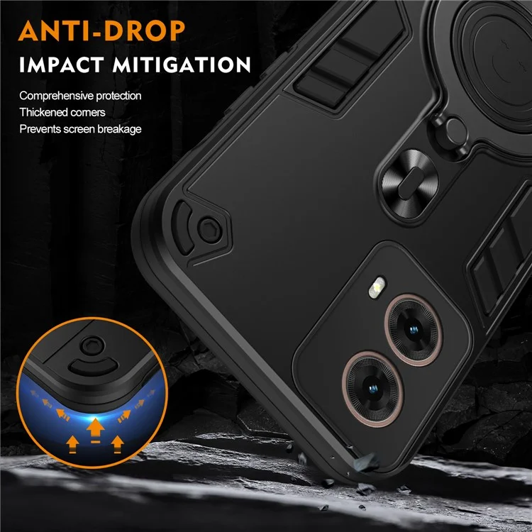 Capa para Motorola Moto G85 5G / S50 Neo 5G com suporte rotativo, proteção contra quedas em PC+TPU - Preta