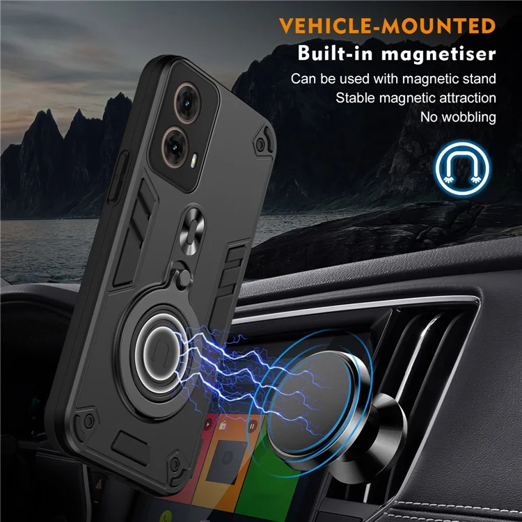 Capa para Motorola Moto G85 5G / S50 Neo 5G com suporte rotativo, proteção contra quedas em PC+TPU - Preta