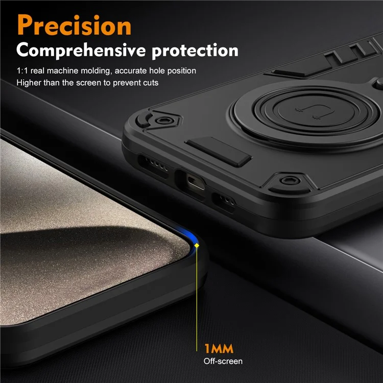 Чехол для Samsung Galaxy S25 с вращающейся подставкой, защита от падения из ПК+ТПУ - черный