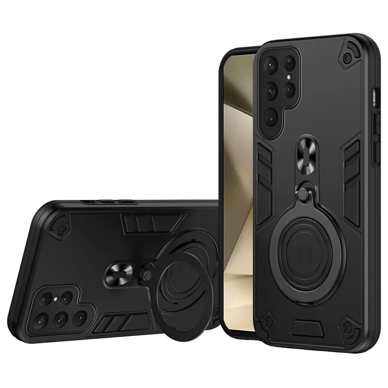 Hülle für Samsung Galaxy S25 Ultra mit drehbarem Ständer, PC+TPU-Fallschutz - Schwarz