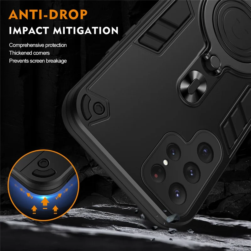 Hülle für Samsung Galaxy S25 Ultra mit drehbarem Ständer, PC+TPU-Fallschutz - Schwarz