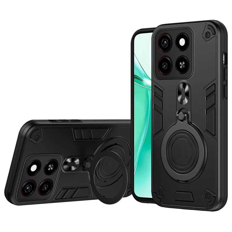 Coque pour ZTE Blade A35 avec support rotatif en PC+TPU pour une protection anti-chute - Noir