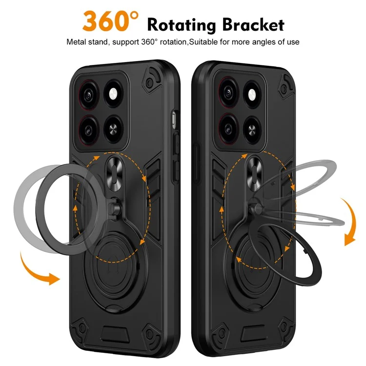 Coque pour ZTE Blade A35 avec support rotatif en PC+TPU pour une protection anti-chute - Noir