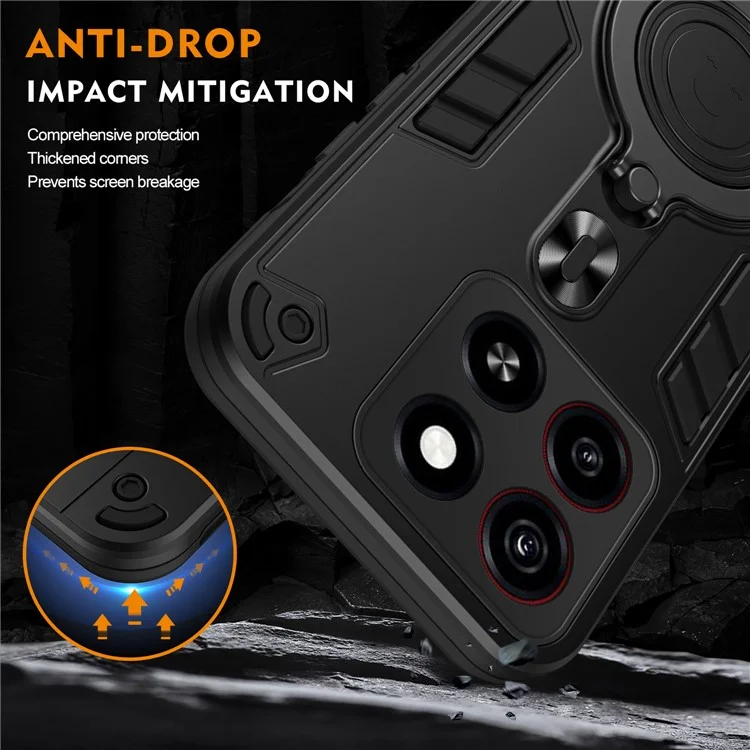 Coque pour ZTE Blade A35 avec support rotatif en PC+TPU pour une protection anti-chute - Noir