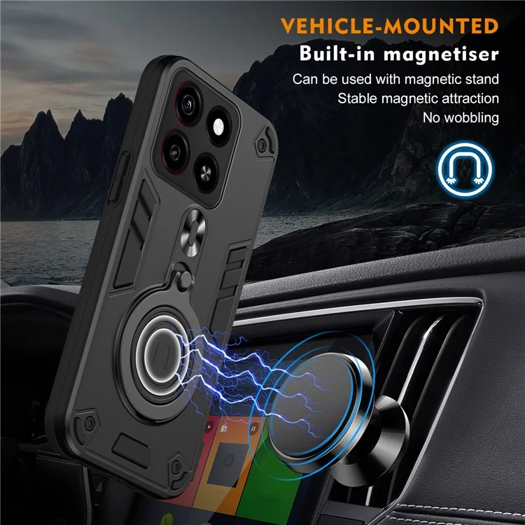 Coque pour ZTE Blade A35 avec support rotatif en PC+TPU pour une protection anti-chute - Noir