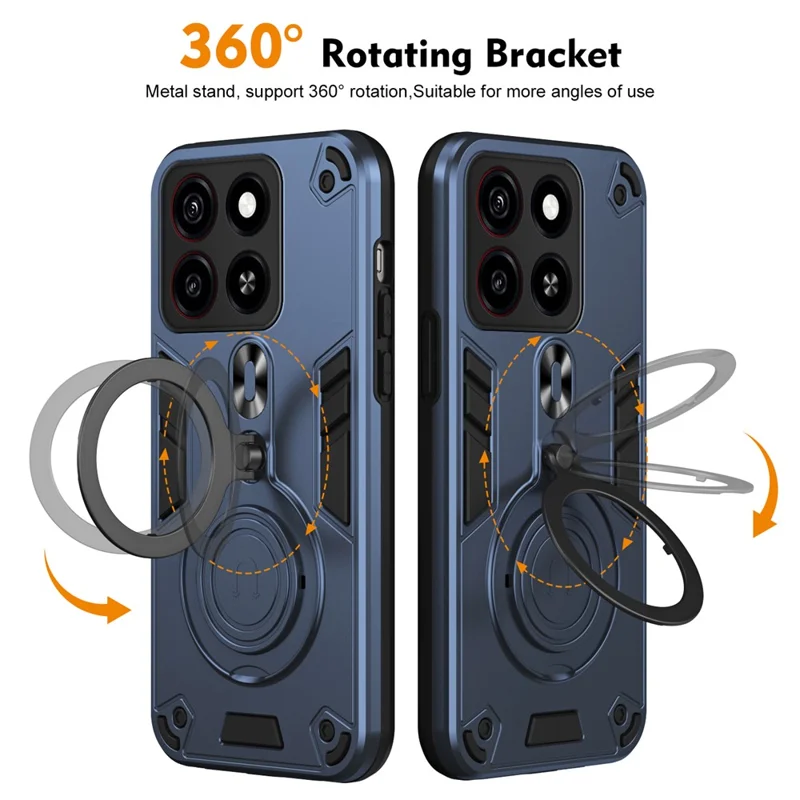 For ZTE Blade A35 Case Rotatable Kickstand PC+TPU Drop Protection Phone Cover - Blue