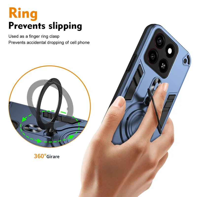 For ZTE Blade A35 Case Rotatable Kickstand PC+TPU Drop Protection Phone Cover - Blue