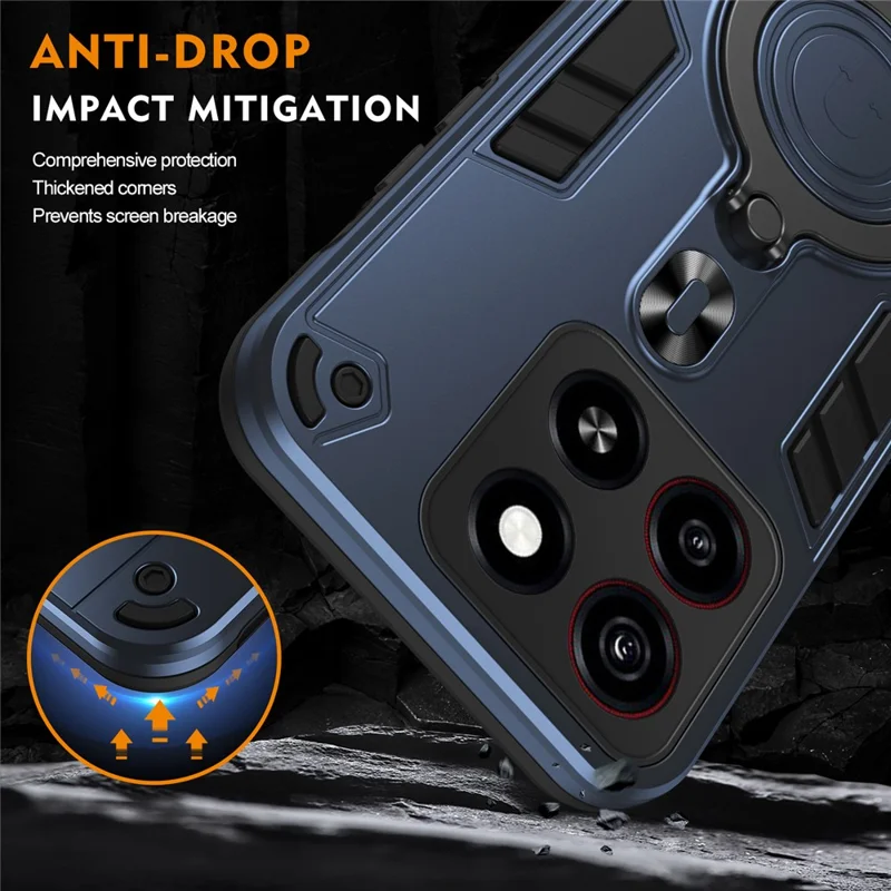 For ZTE Blade A35 Case Rotatable Kickstand PC+TPU Drop Protection Phone Cover - Blue