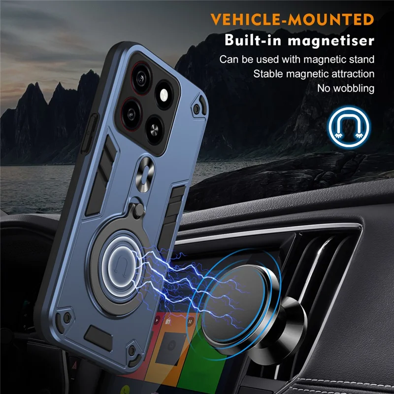 For ZTE Blade A35 Case Rotatable Kickstand PC+TPU Drop Protection Phone Cover - Blue