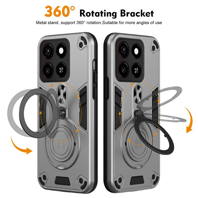 For ZTE Blade A35 Case Rotatable Kickstand PC+TPU Drop Protection Phone Cover - Silver