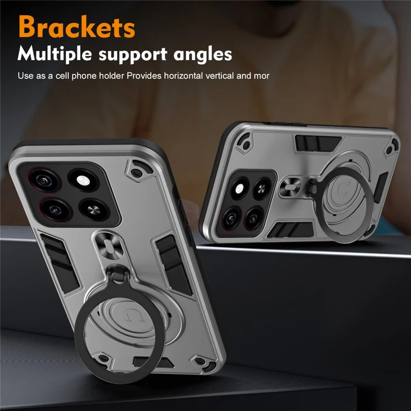 For ZTE Blade A35 Case Rotatable Kickstand PC+TPU Drop Protection Phone Cover - Silver