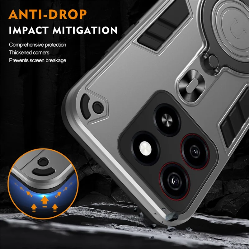 For ZTE Blade A35 Case Rotatable Kickstand PC+TPU Drop Protection Phone Cover - Silver