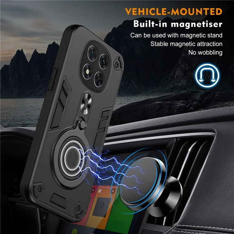 Custodia per Xiaomi Redmi Note 14 Pro 5G con supporto rotante, protezione da caduta in PC+TPU - Nero