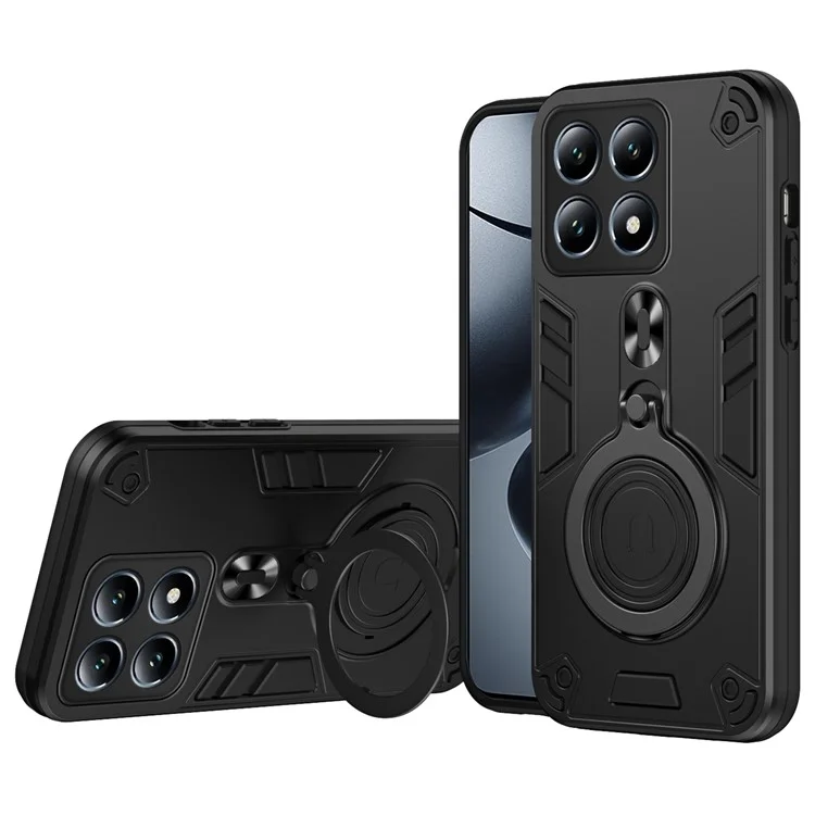 Custodia per Xiaomi 14T Pro con supporto rotante in PC+TPU, protezione da cadute - Nero