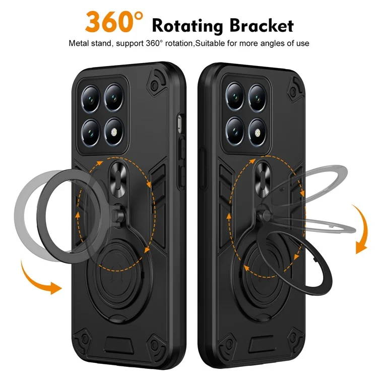 Custodia per Xiaomi 14T Pro con supporto rotante in PC+TPU, protezione da cadute - Nero
