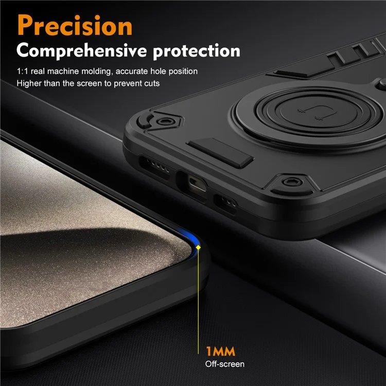 Custodia per Xiaomi 14T Pro con supporto rotante in PC+TPU, protezione da cadute - Nero