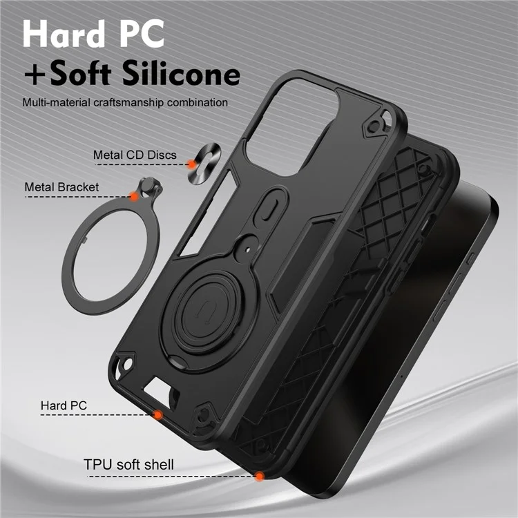 Custodia per Xiaomi 14T Pro con supporto rotante in PC+TPU, protezione da cadute - Nero