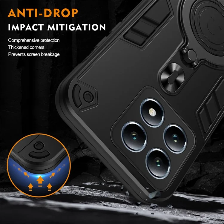 Custodia per Xiaomi 14T Pro con supporto rotante in PC+TPU, protezione da cadute - Nero