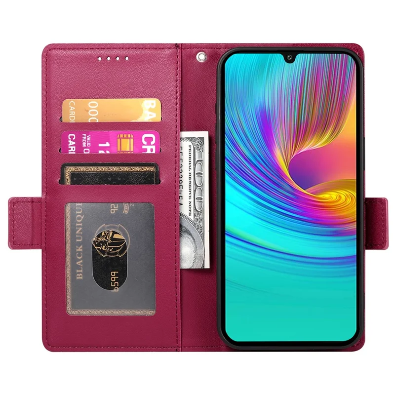 DF-010 For Samsung Galaxy A26 5G Stand Case PU Leather Wallet Phone Cover - Wine Red