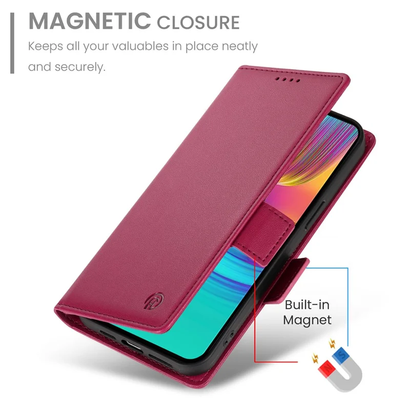 DF-010 For Samsung Galaxy A26 5G Stand Case PU Leather Wallet Phone Cover - Wine Red