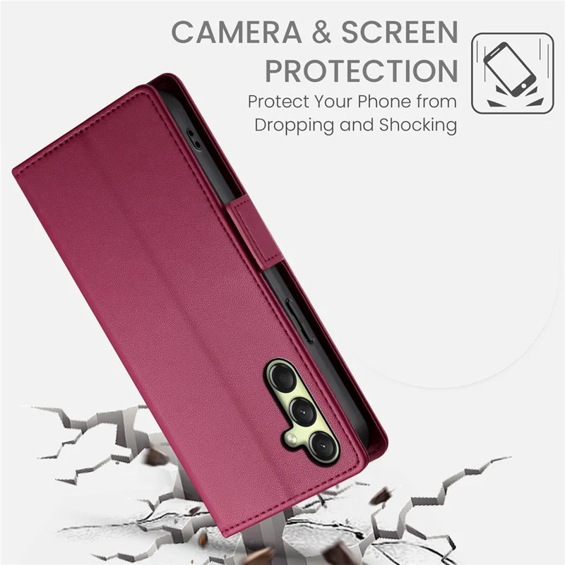 DF-010 For Samsung Galaxy A26 5G Stand Case PU Leather Wallet Phone Cover - Wine Red