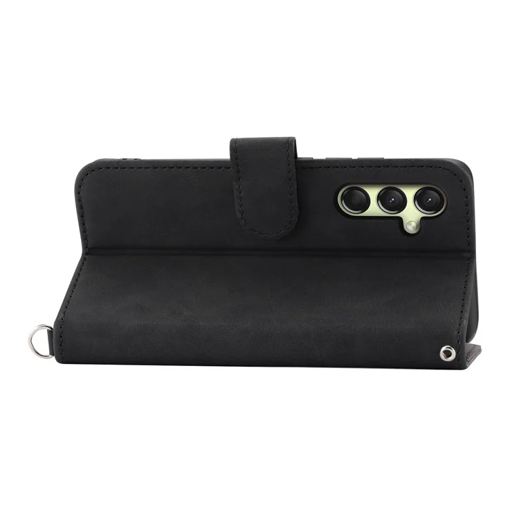 Étui pour Samsung Galaxy A26 5G avec motif floral en cuir PU, pochette téléphone avec sangle - Noir