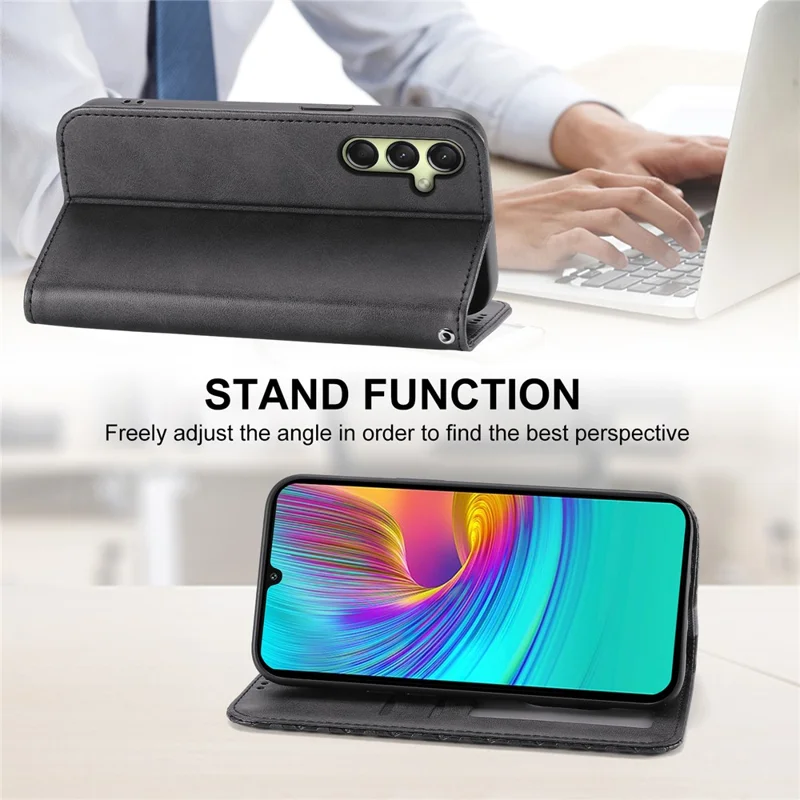 For Samsung Galaxy A26 5G Case Calf Texture PU Leather Phone Cover with Wallet - Black
