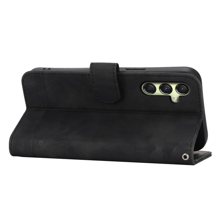 DIERFENG DF-03 Capa de couro para Samsung Galaxy A26 5G com estampa de linhas - Preto