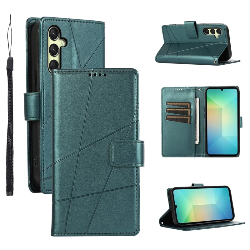 DF-06 For Samsung Galaxy A26 5G Phone Case Line Imprint Leather Wallet Cover - Green