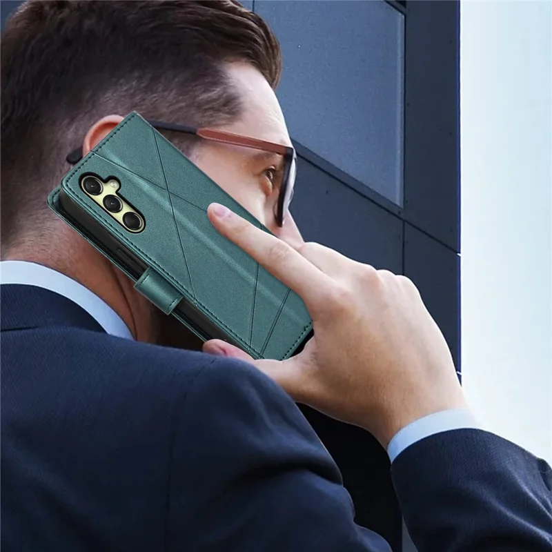 DF-06 For Samsung Galaxy A26 5G Phone Case Line Imprint Leather Wallet Cover - Green