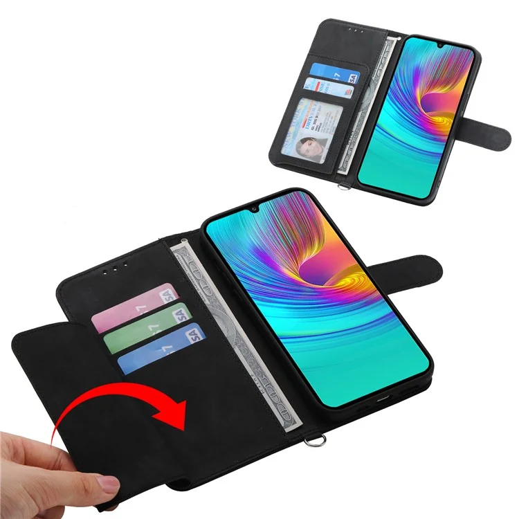 Étui pour Samsung Galaxy A36 5G avec motif floral en cuir PU, housse de téléphone portefeuille avec sangle - Noir