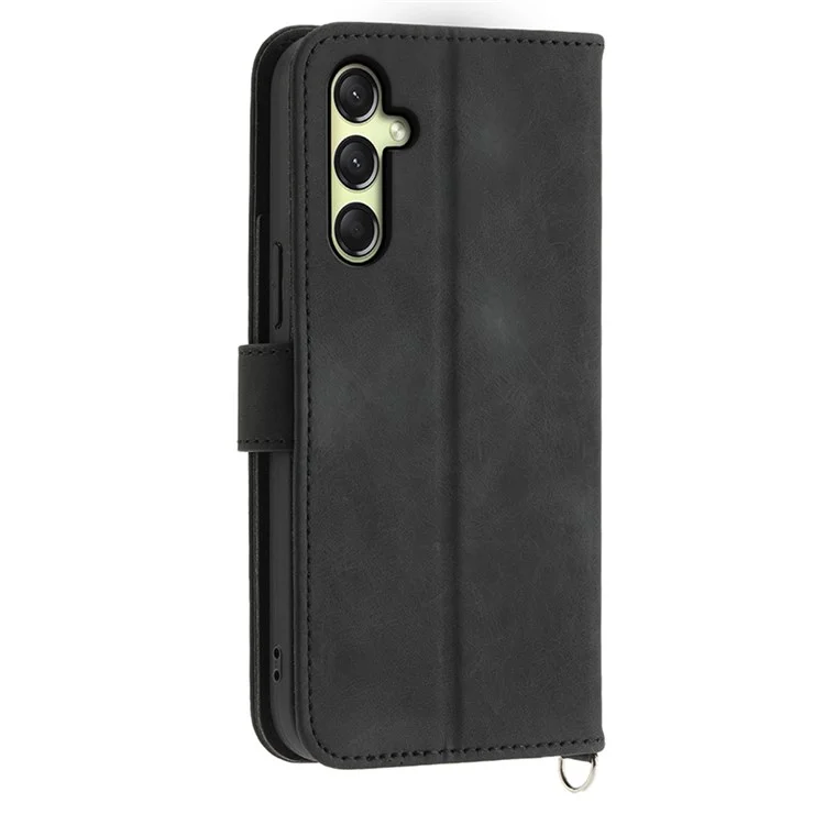 Étui pour Samsung Galaxy A36 5G avec motif floral en cuir PU, housse de téléphone portefeuille avec sangle - Noir