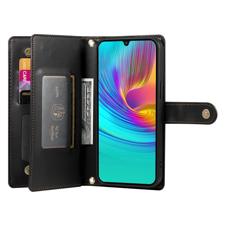 DF-011 Hülle für Samsung Galaxy A36 5G mit Reißverschlusstasche, Ledertasche mit Trageriemen - Schwarz
