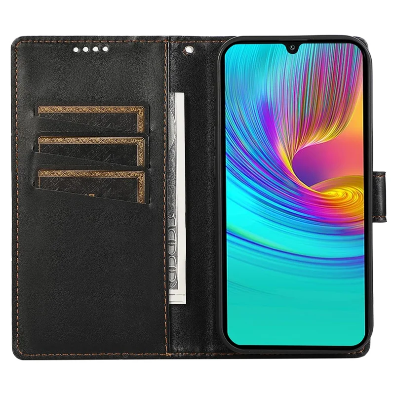 DF-06 لجهاز Samsung Galaxy A36 5G غطاء جراب جلد بتصميم خطوط مطبوعة مع محفظة - أسود