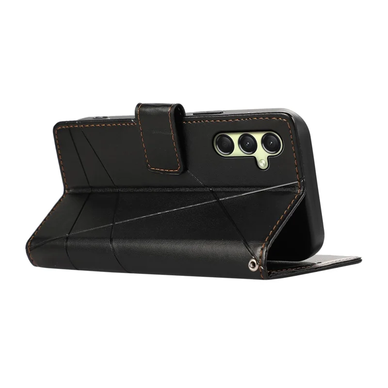 DF-06 لجهاز Samsung Galaxy A36 5G غطاء جراب جلد بتصميم خطوط مطبوعة مع محفظة - أسود