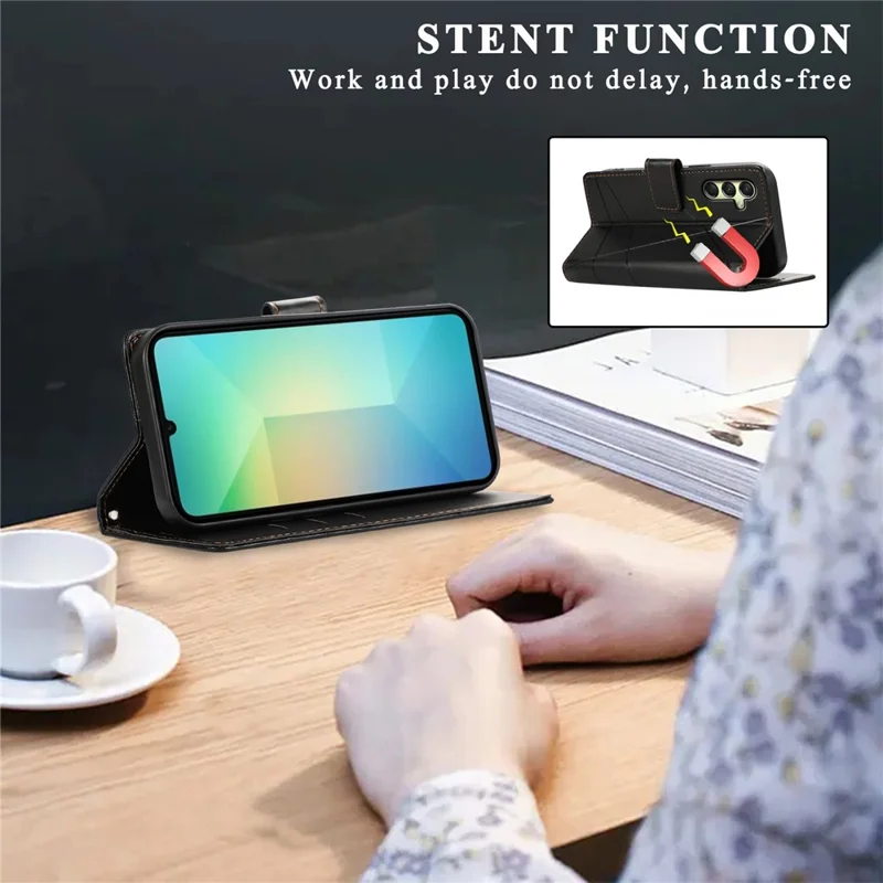 DF-06 لجهاز Samsung Galaxy A36 5G غطاء جراب جلد بتصميم خطوط مطبوعة مع محفظة - أسود