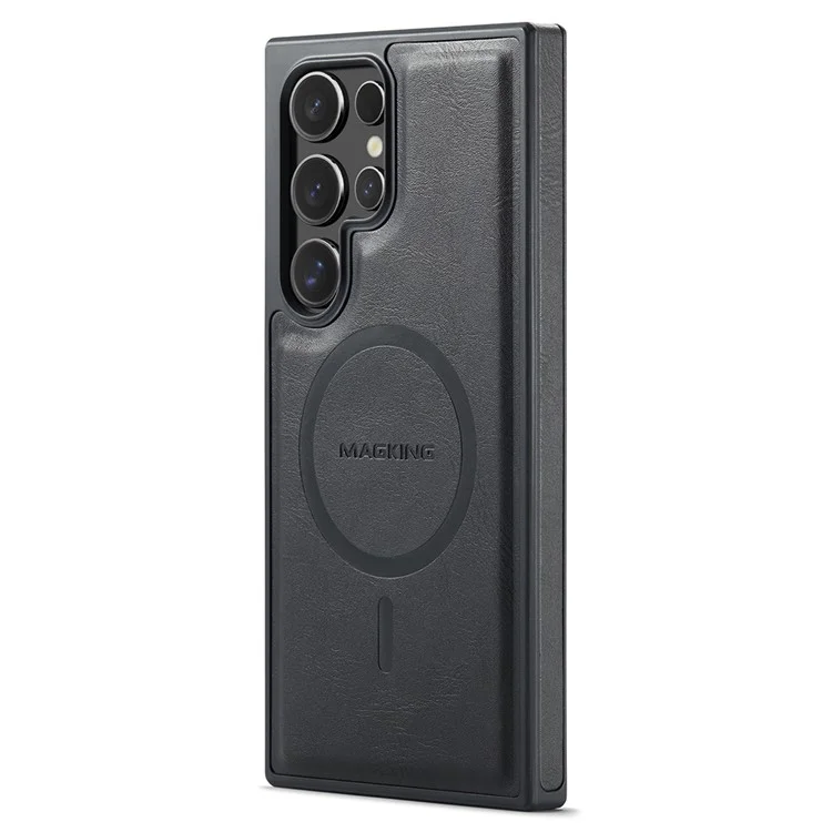 MAGKING K1 Series Магнитный чехол для Samsung Galaxy S23 Ultra из ПК + ТПУ + искусственной кожи - черный