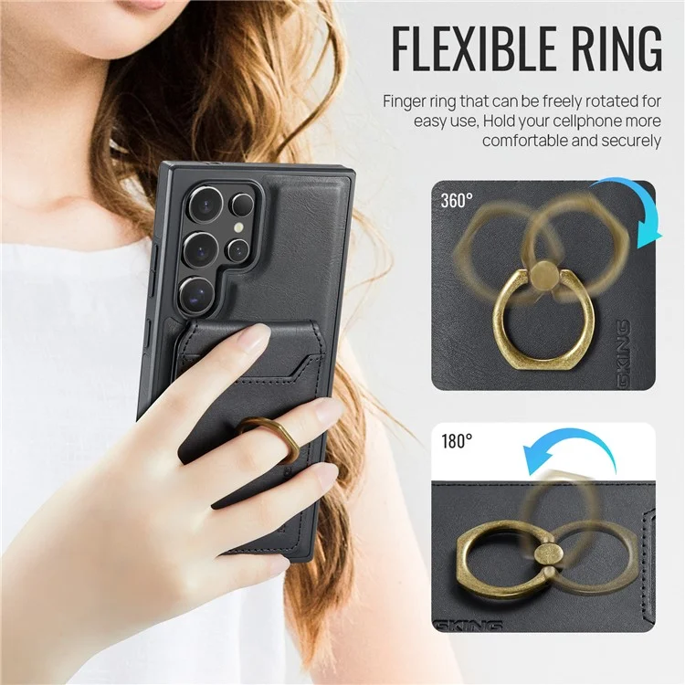 Capa magnética da série MAGKING K1 para Samsung Galaxy S23 Ultra, com suporte para cartão, em PC+TPU+PU - Preta