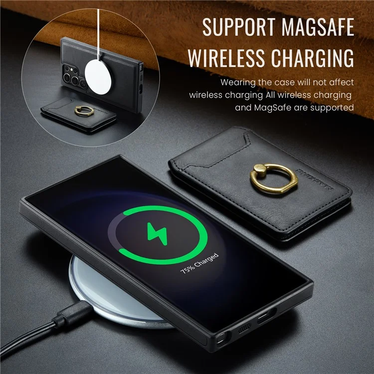 Capa magnética da série MAGKING K1 para Samsung Galaxy S23 Ultra, com suporte para cartão, em PC+TPU+PU - Preta