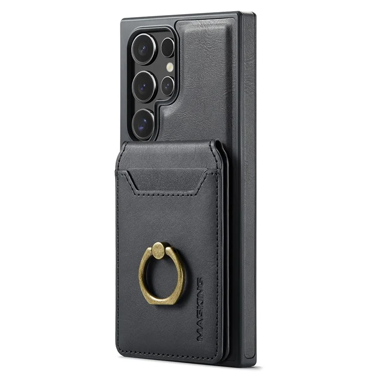 Capa magnética da série MAGKING K1 para Samsung Galaxy S23 Ultra, com suporte para cartão, em PC+TPU+PU - Preta