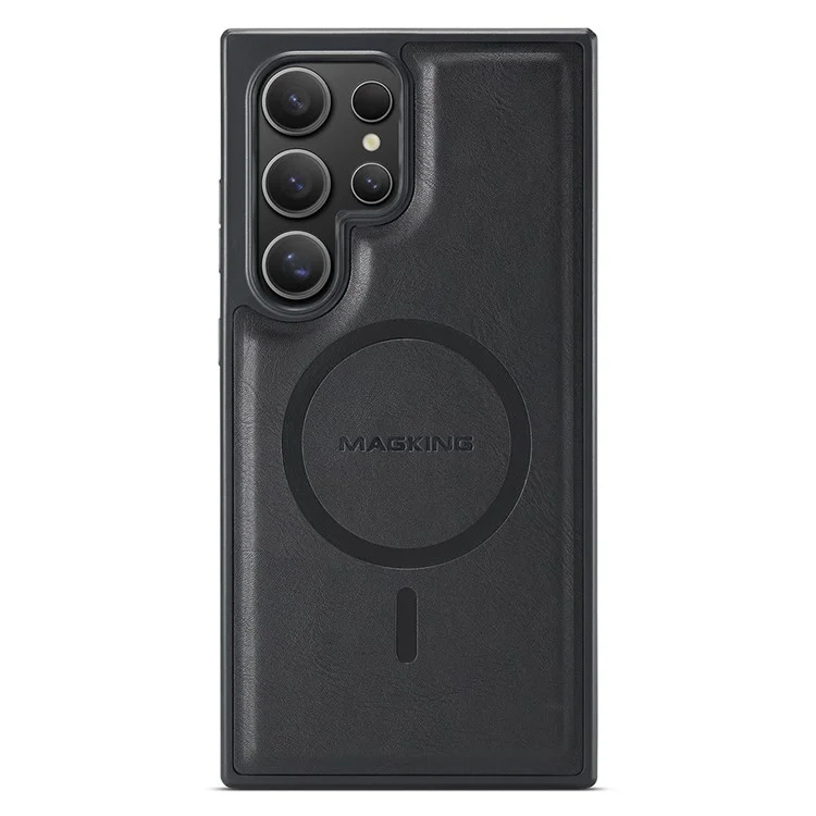 Capa magnética da série MAGKING K1 para Samsung Galaxy S23 Ultra, com suporte para cartão, em PC+TPU+PU - Preta
