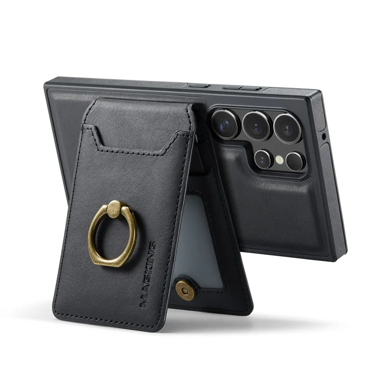 Capa magnética da série MAGKING K1 para Samsung Galaxy S23 Ultra, com suporte para cartão, em PC+TPU+PU - Preta