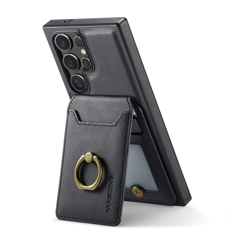 Capa magnética da série MAGKING K1 para Samsung Galaxy S23 Ultra, com suporte para cartão, em PC+TPU+PU - Preta
