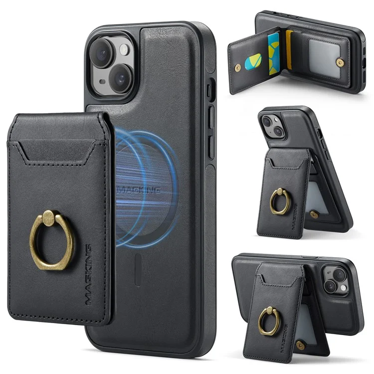 Étui magnétique MAGKING K1 série pour iPhone 14 en PC+TPU+PU avec porte-cartes - Noir