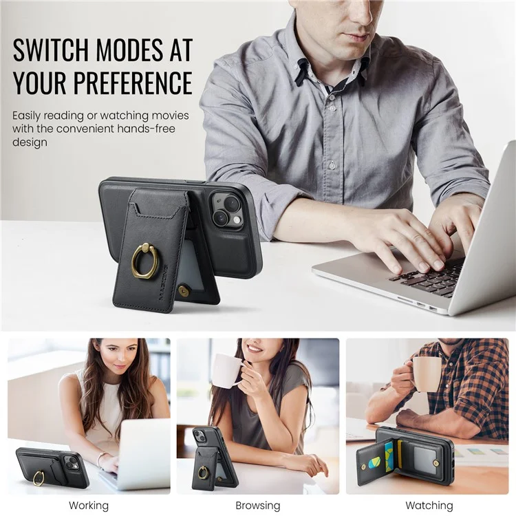 Étui magnétique MAGKING K1 série pour iPhone 14 en PC+TPU+PU avec porte-cartes - Noir