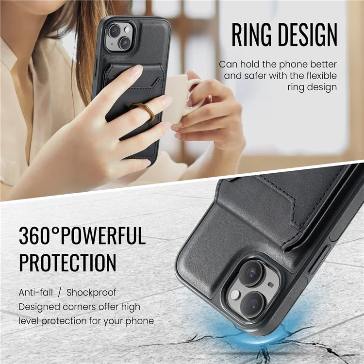 Étui magnétique MAGKING K1 série pour iPhone 14 en PC+TPU+PU avec porte-cartes - Noir