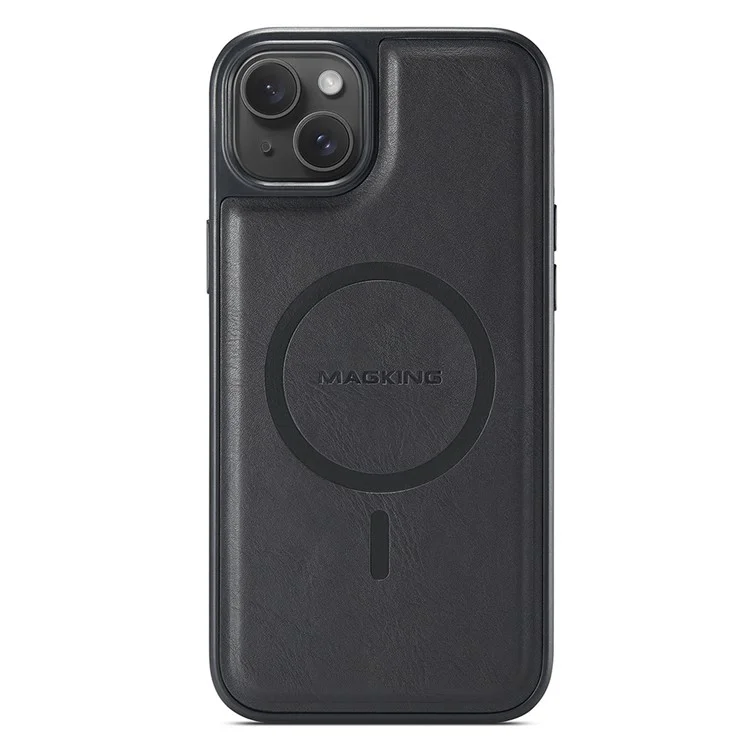 Étui magnétique MAGKING K1 série pour iPhone 14 en PC+TPU+PU avec porte-cartes - Noir