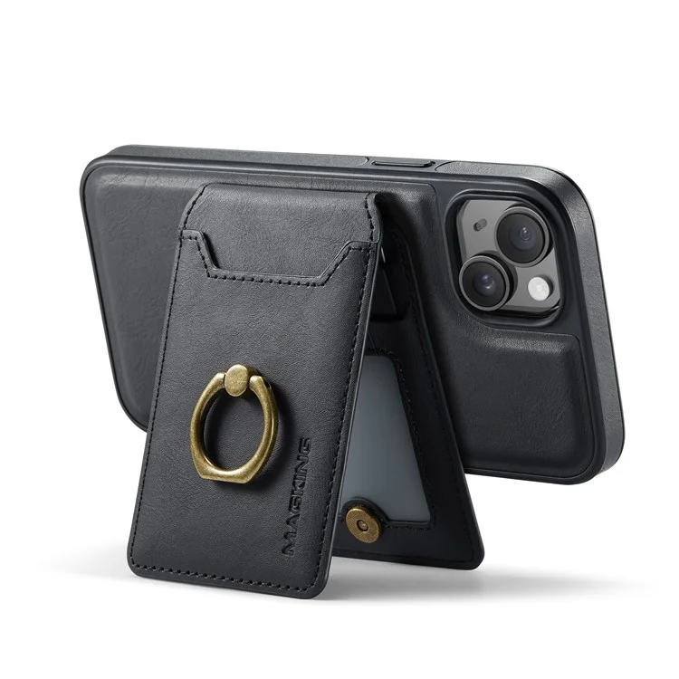 Étui magnétique MAGKING K1 série pour iPhone 14 en PC+TPU+PU avec porte-cartes - Noir