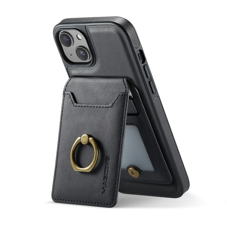 Étui magnétique MAGKING K1 série pour iPhone 14 en PC+TPU+PU avec porte-cartes - Noir