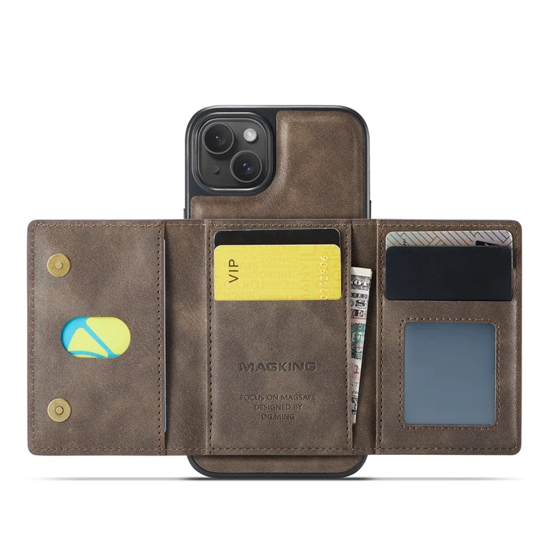 MAGKING K2 Series For iPhone 13 Case Compatible with MagSafe PC+TPU+PU Phone Cover - Coffee